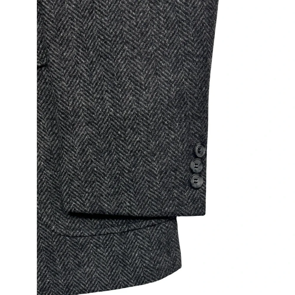 vtg Gray Herringbone Tweed 40L Blazer Jacket Sport Suit Coat 100% Wool USA